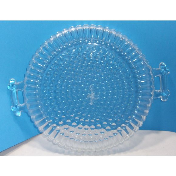 VTG Jeannette Clear Glass Small Round Hobnail Cheese/Snack Tray w/ Handles 9" - Picture 5 of 10